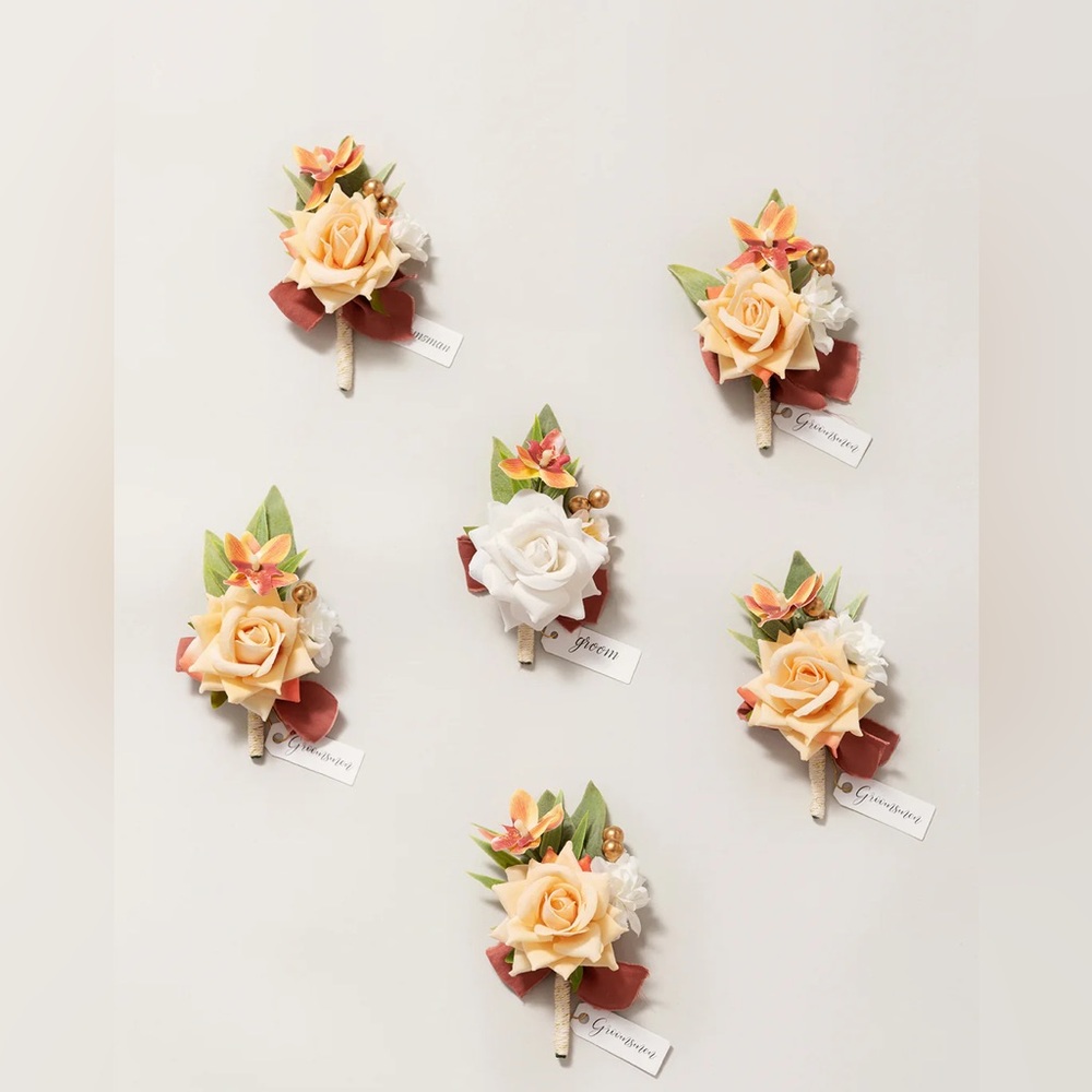 Lings Moment Floral Boutonnieres in Sunset Terracotta × 10